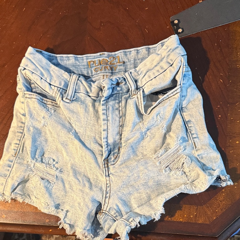 Rue21 Women's Distressed Light Blue Jean Shorts